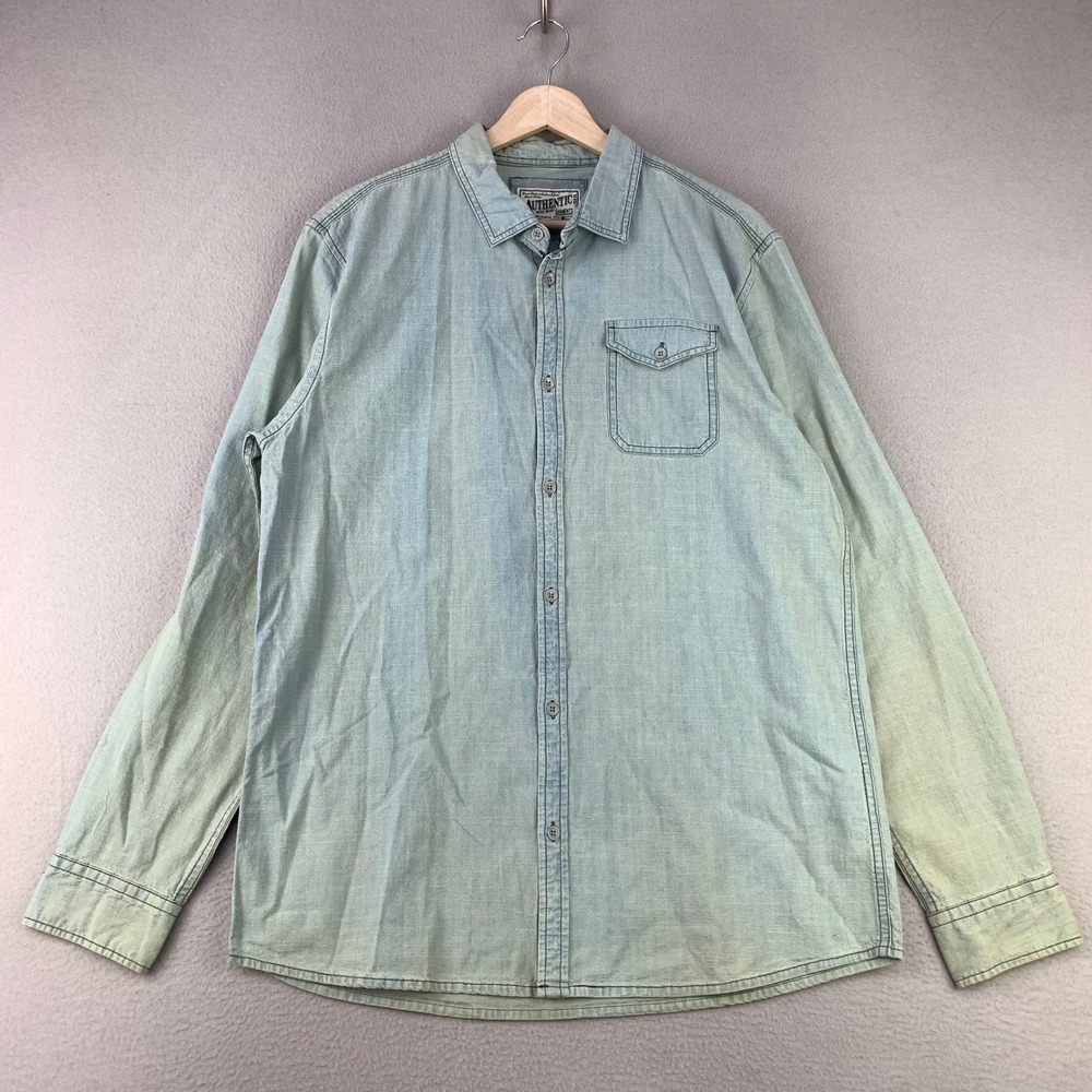 Cotton On Chambray Texture Shirt Mens Large Blue Bleach Long Sleeve Workwear NWT